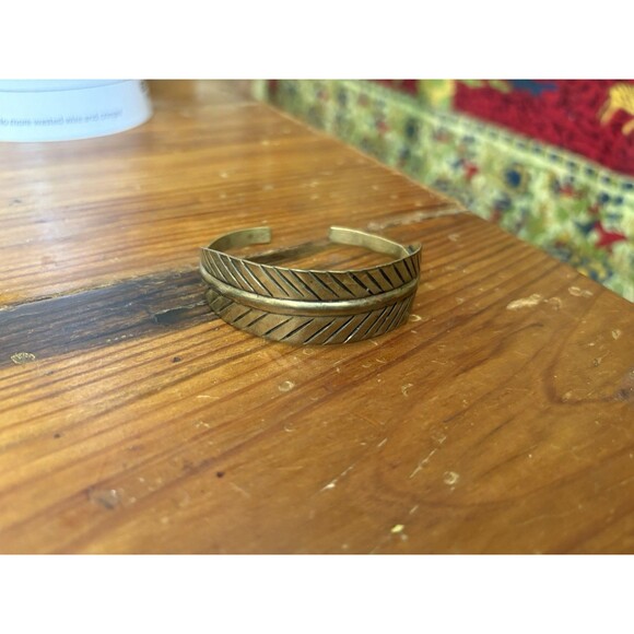 Vintage Copper Leaf Bangle Bracelet Size 7 Boho Adjustable - Picture 1 of 8